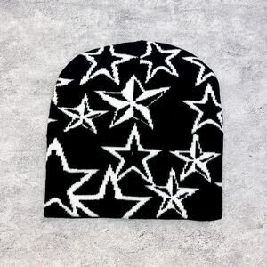y2k grunge gothic punk white and black star beanie